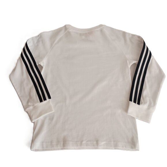 Adidas Boys White Long Sleeve T-Shirt Black Arm Stripes Size XS 7-8 years - Picture 3 of 16